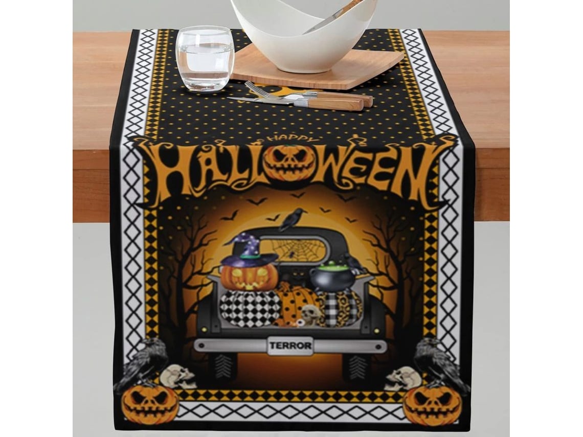 2026-45017-runner De Mesa Camión Calabaza Para Halloween, 33x229 Cm, Antideslizante, Decoración Fiesta, Tela Suave Y Duradera