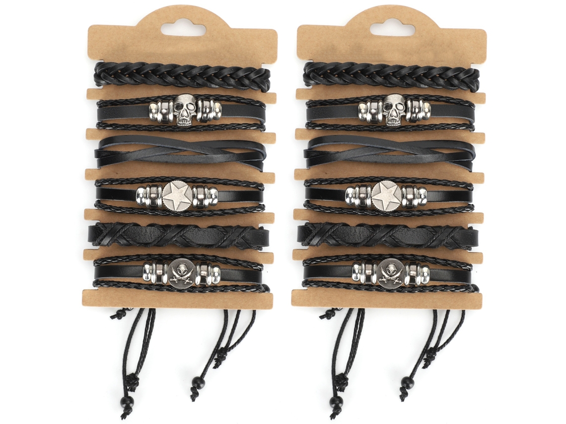 12 Pulseras Unisex De Cuero Trenzado De Vaca Estilo Retro