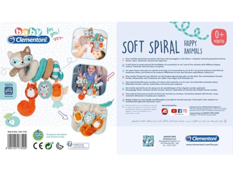 Clementoni Soft Espiral Happy Animals Brinquedo de Pendurar para Bebé