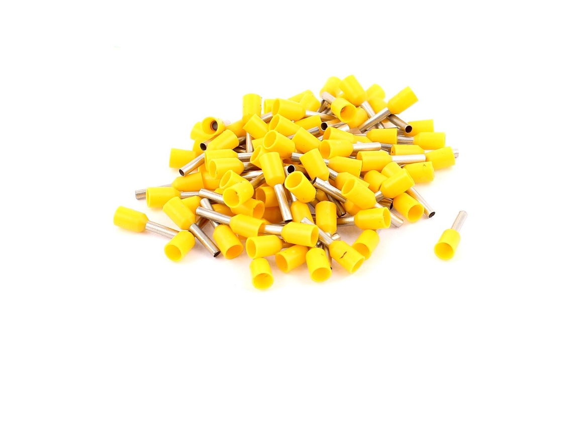 100 Conectores De Crimpado Amarillos E1508 Con Terminal De Clavija Aislado Para Cable De 16 Awg