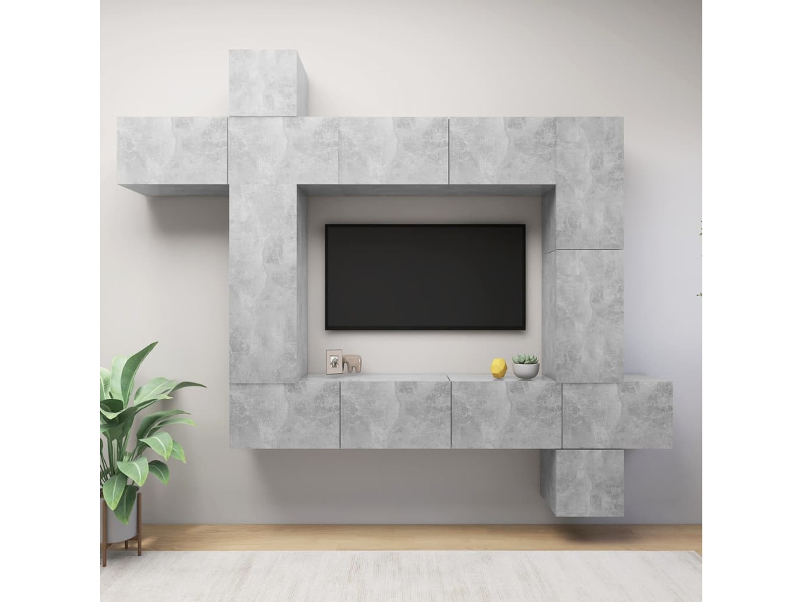 9 Pzs Pack de Muebles de Armario Tv Contrachapado Gris Cemento