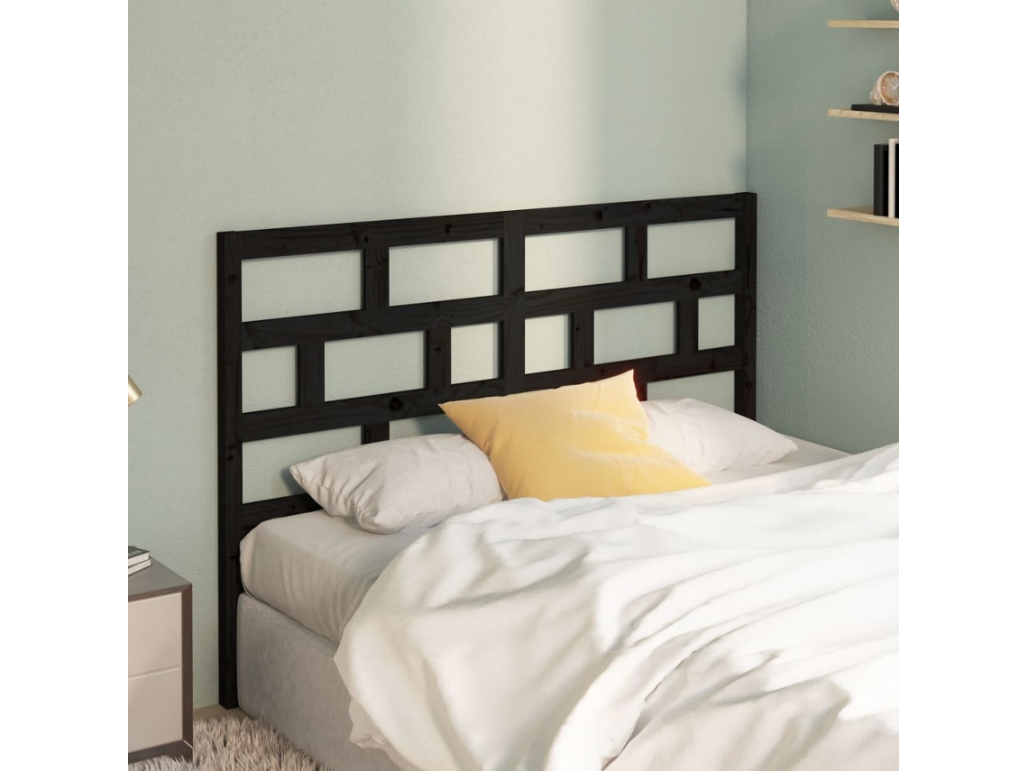 Cabecero De Cama Madera Maciza De Pino Negro 146x4x100 Cm