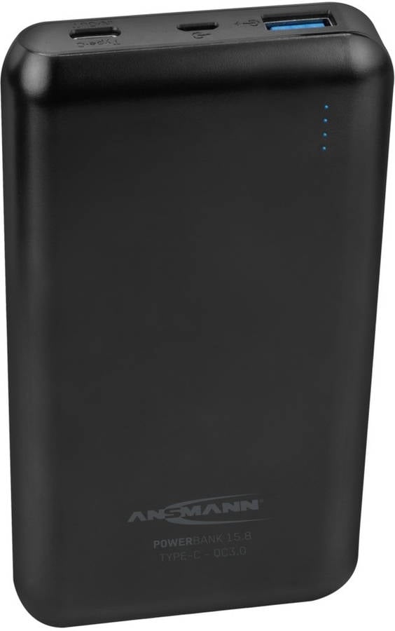 Powerbank Ansmann Universal 15000 mah microusb usbc negro batería externa de 3.0 con 15000mah y salida 3a cargador para 5