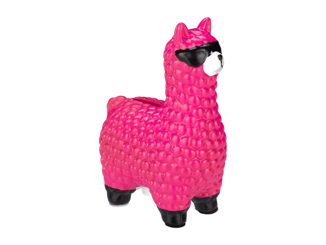 Hucha Relaxdays Llama Con Gafas De Sol, Idea De Regalo Y Decoración, De Cerámica, 15,5 X 11 X 6 Cm, Rosa