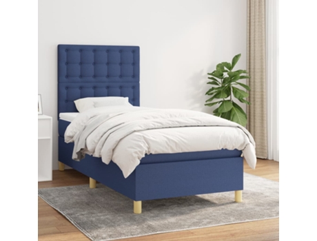 vidaXL Cama con somier y colchón 90x200 cm tela azul