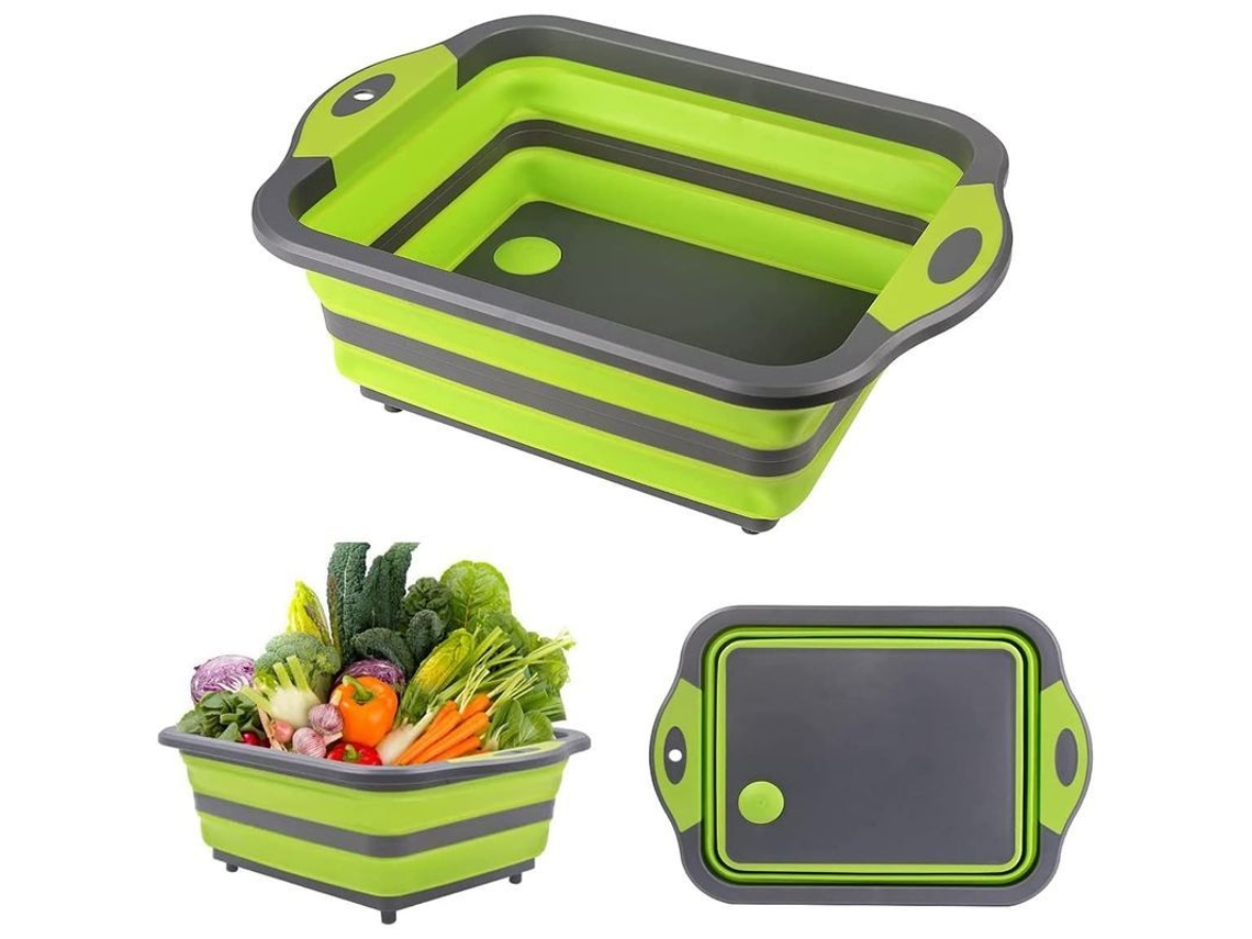 Rebe - Bandeja plegable para lavar y cortar con rejilla, ideal para acampar, cocinar, frutas, verduras y uso general.