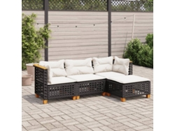 Conjunto de sofá de jardín de 4 piezas con cojines, mimbre sintético negro, Dkd Home Decor