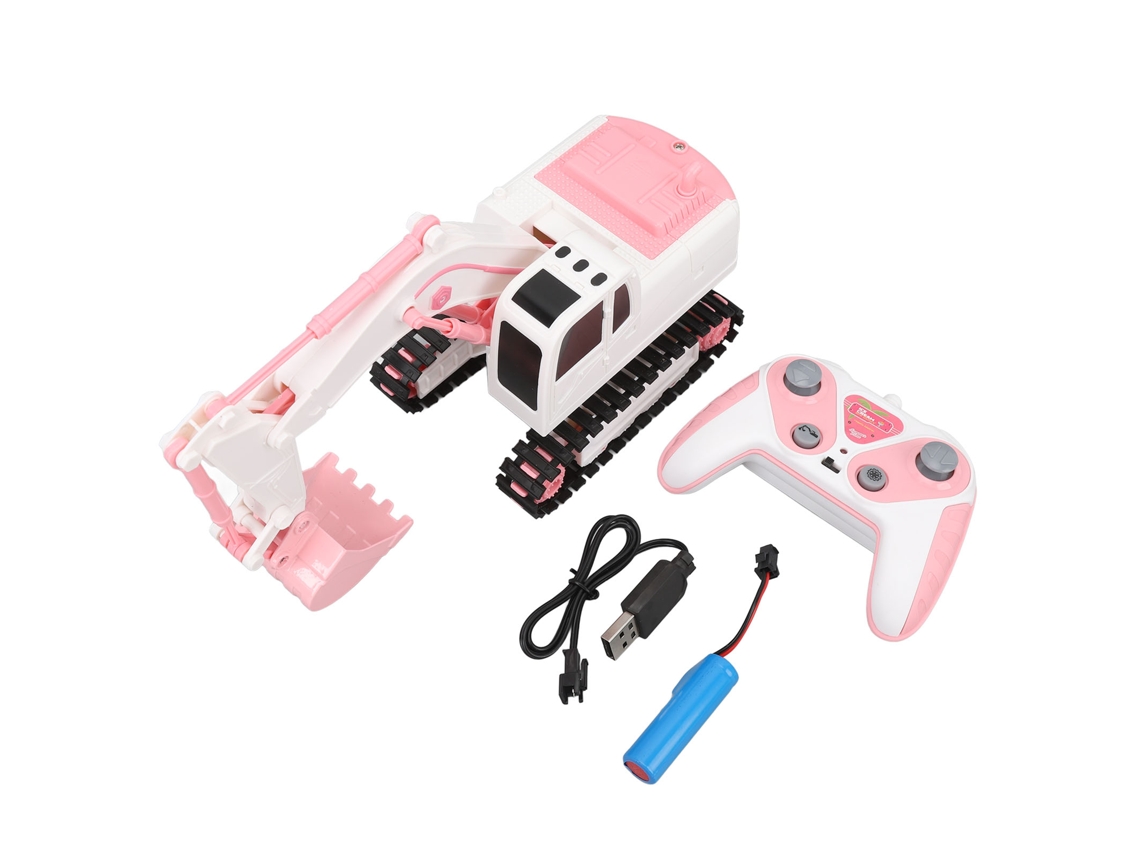 Ats-juguete Excavadora Control Remoto 6 Canales Efectos Sonido Luz Aleación Regalo Cumpleaños Rosa