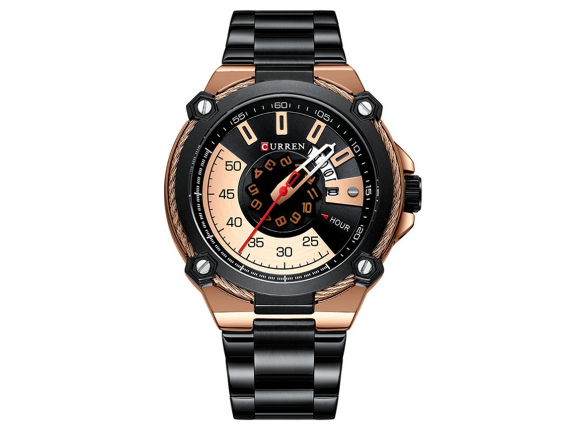 Reloj moderno para hombre, resistente al agua, con calendario y función de día de la semana, elegante brazalete de acero inoxidable. MDUG (oro rosa y negro).