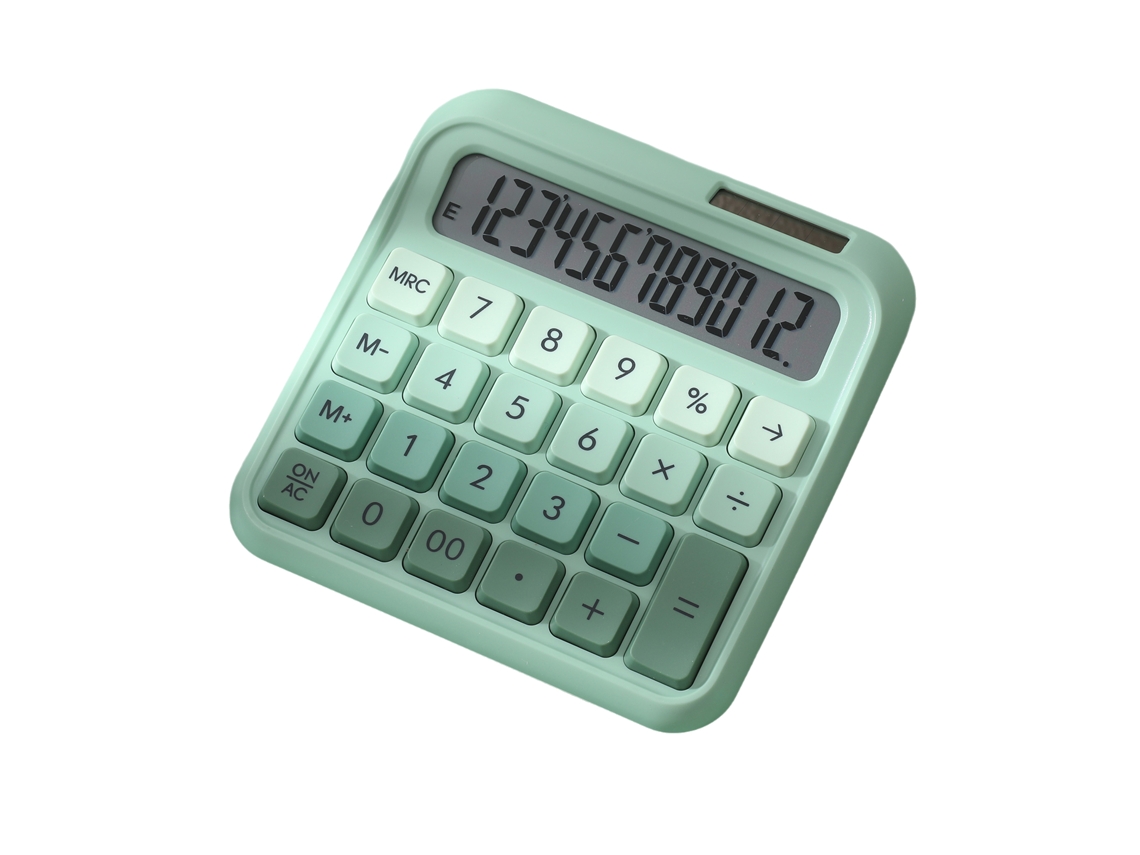 Calculadora De Escritorio De 12 Dígitos Con Teclas Grandes, Pantalla Lcd, Alimentación Solar Y Batería - Verde