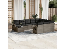 Conjunto de sofá de jardín de 11 piezas con cojines, ratán gris, DKD Home Decor