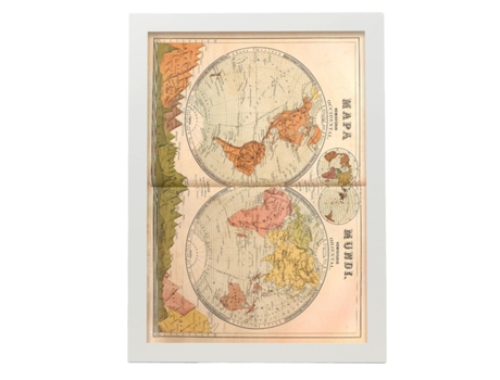 NACNIC Pósters Geográficos En Vintage Mapamundi En Hemisferios De 1879 Ilustraciones De Antiguos Mapamundis En Tonos Sepia Tamaño A4 Con Marco Negr...