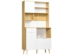 Armário De Cozinha, Móvel Auxiliar De Cozinha Com 3 Portas, Gaveta, Prateleira Ajustável E Suporte Para Toalhas, 93x40x180 Cm, Cor Natural.