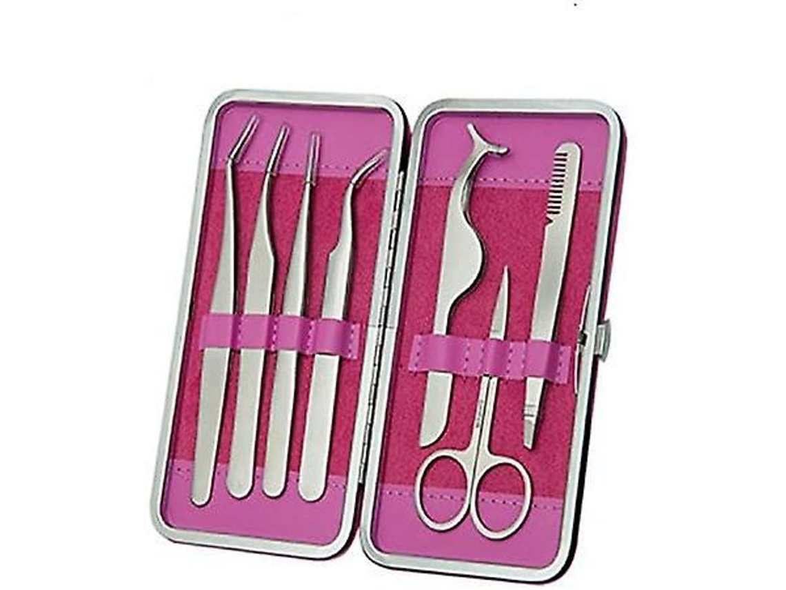 Kit Profesional De Pinzas Para Cejas Y Pestañas Postizas - 7 Piezas De Acero Inoxidable Con Tijeras Y Peine