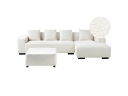 Sofá Esquinero con Reposapiés Beliani Lungo de Bouclé Blanco 285x160x62
