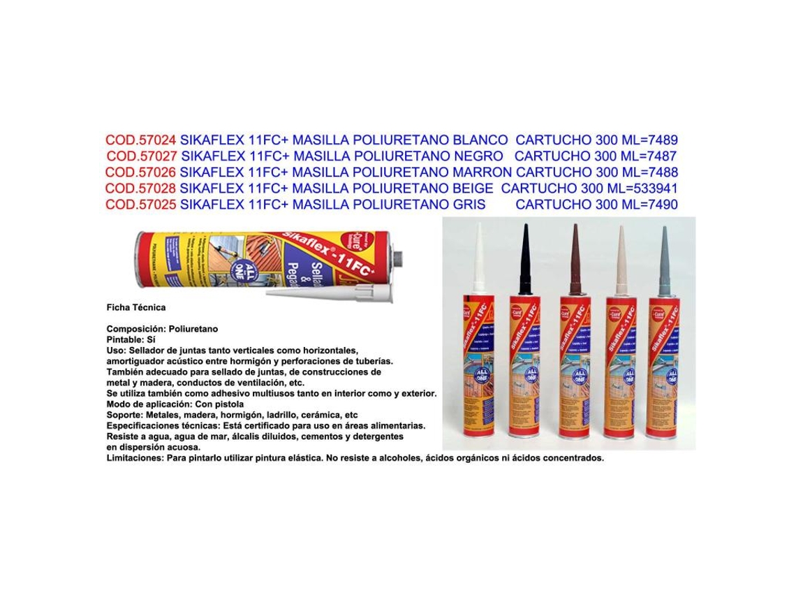 Sikaflex 11fc+ masilla poliuretano blanco cartucho 300 ml 7489