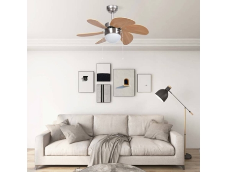 vidaXL Ventilador de techo con lámpara marrón claro 76 cm