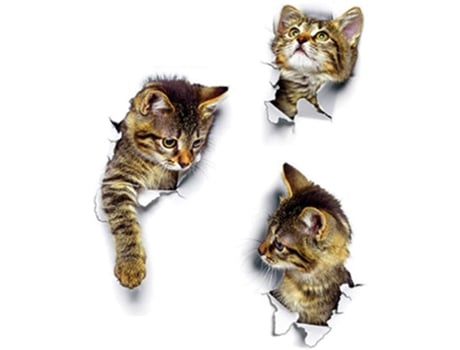 Pegatinas 3D para gatos paquete de 3 pegatinas para pared inodoro habitación coche empaquetado al por menor ZMDECQNA