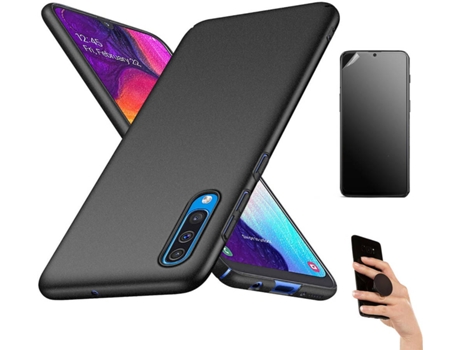 Kit Carcasa Y Protector Samsung A50 Ultimatte Turtleshell Y Popsocket Negro