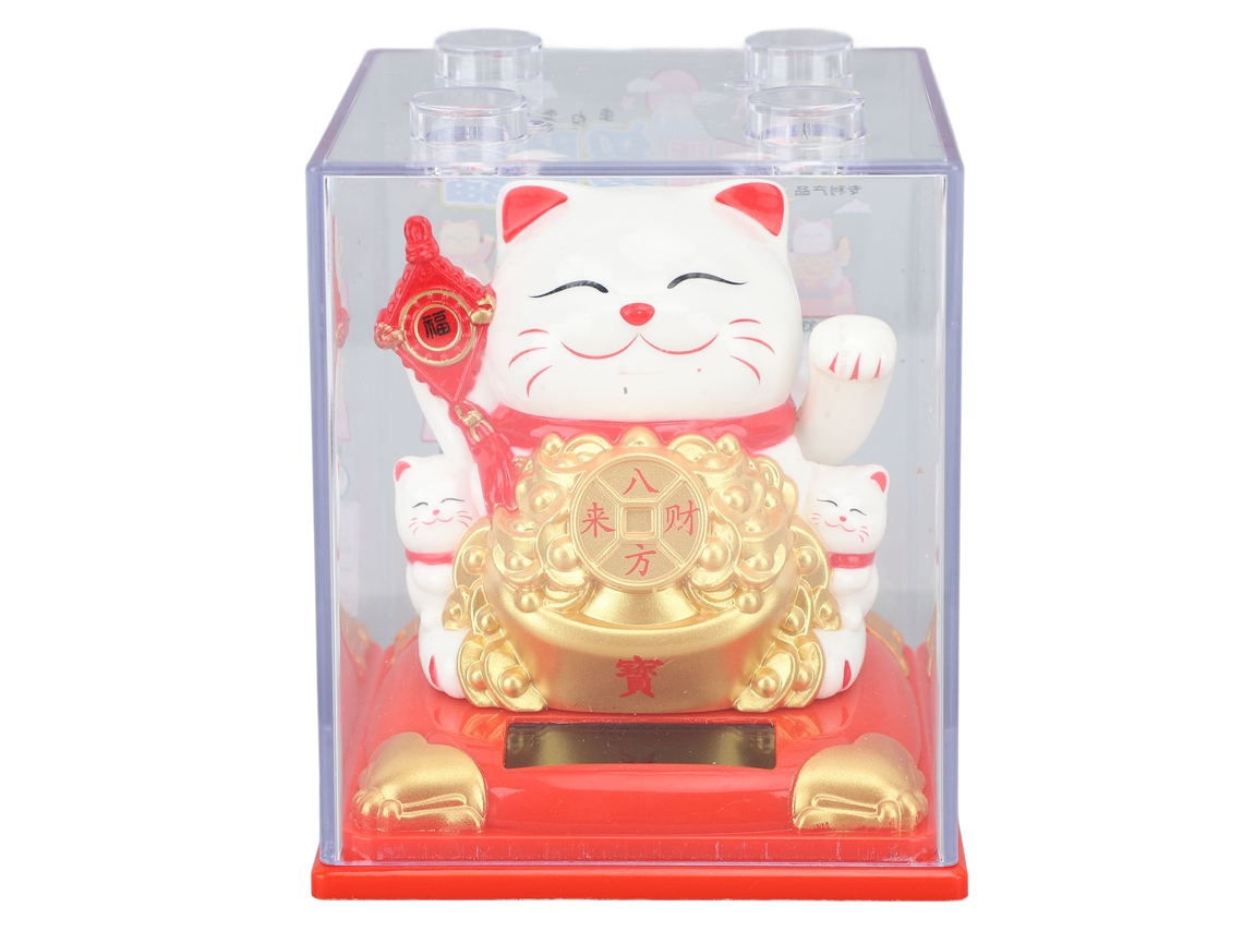2026-gato De La Suerte Solar Con Brazo Moviéndose De Plástico Cute Expresión Vívida Para Regalo Decoración Blanco