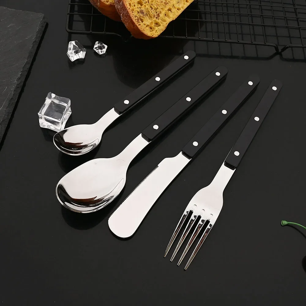 (negro, Conjunto De 4 Piezas) Vajilla De Acero Inoxidable Con Mango De Acrílico, Incluye Cuchillo, Tenedor Y Cuchara, Cocina Para Uso Doméstico