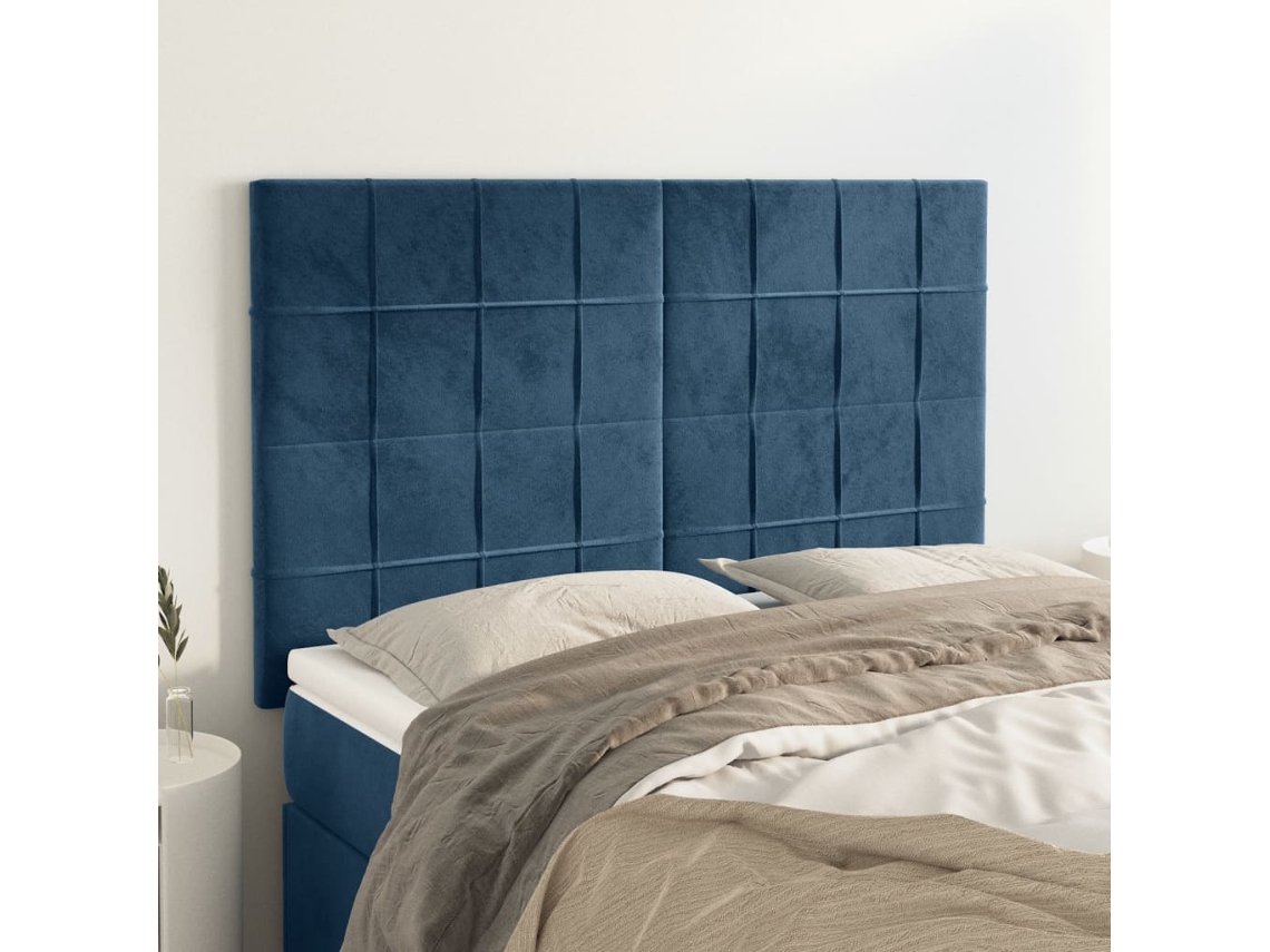 Cabeceros 4 Unidades Terciopelo Azul Oscuro 72x5x78/88 Cm