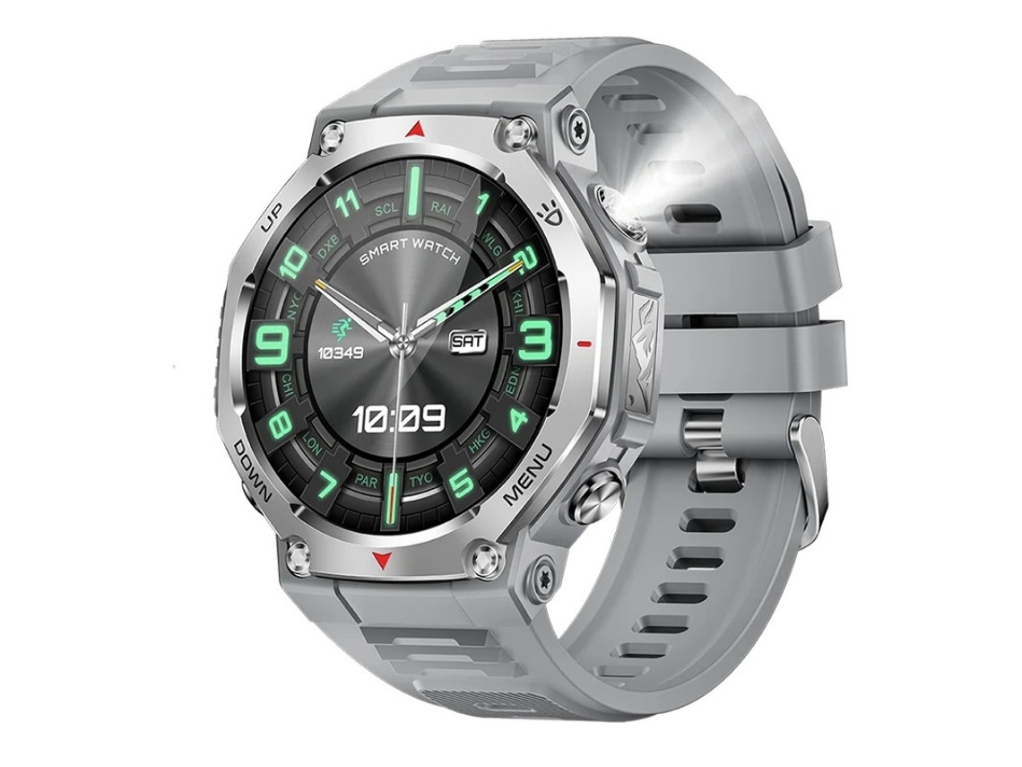 Reloj inteligente KT85 con detección de rayos UV, linterna, batería de 525 mAh y larga duración, ideal para deportes al aire libre (gris)
