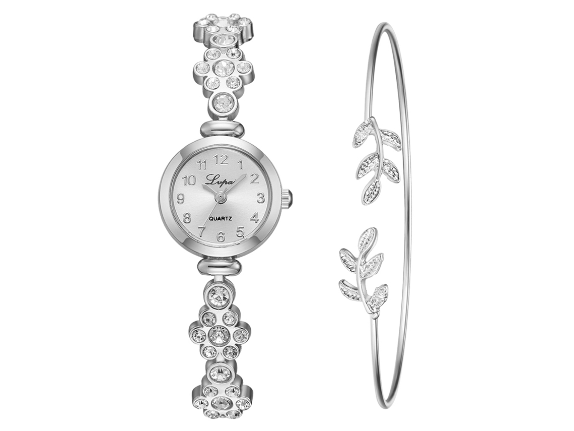 Reloj De Pulsera Para Mujer Con Brazalete De Aleación Y Diamantes De Imitación, Estilo Moderno, Movimiento De Cuarzo.