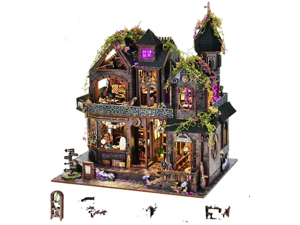 Casa de muñecas modelo, montaje en madera 3D, encantadora decoración para el hogar, Magcastle