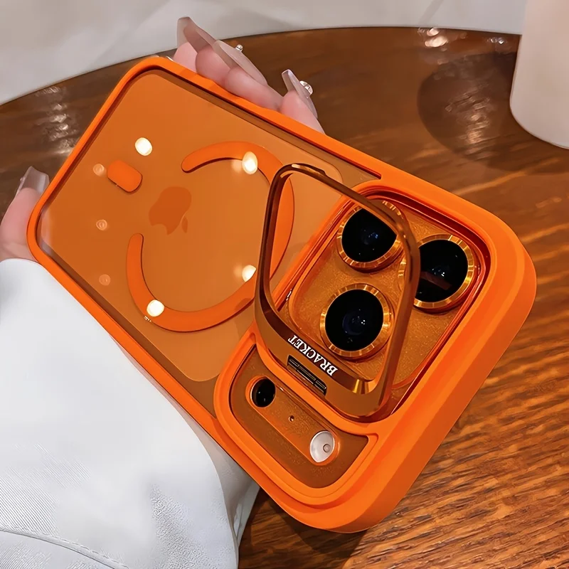 (iphone 16 Pro Max Naranja) Funda Protectora Con Soporte Magnético Magsafe, Soporte Para Lente