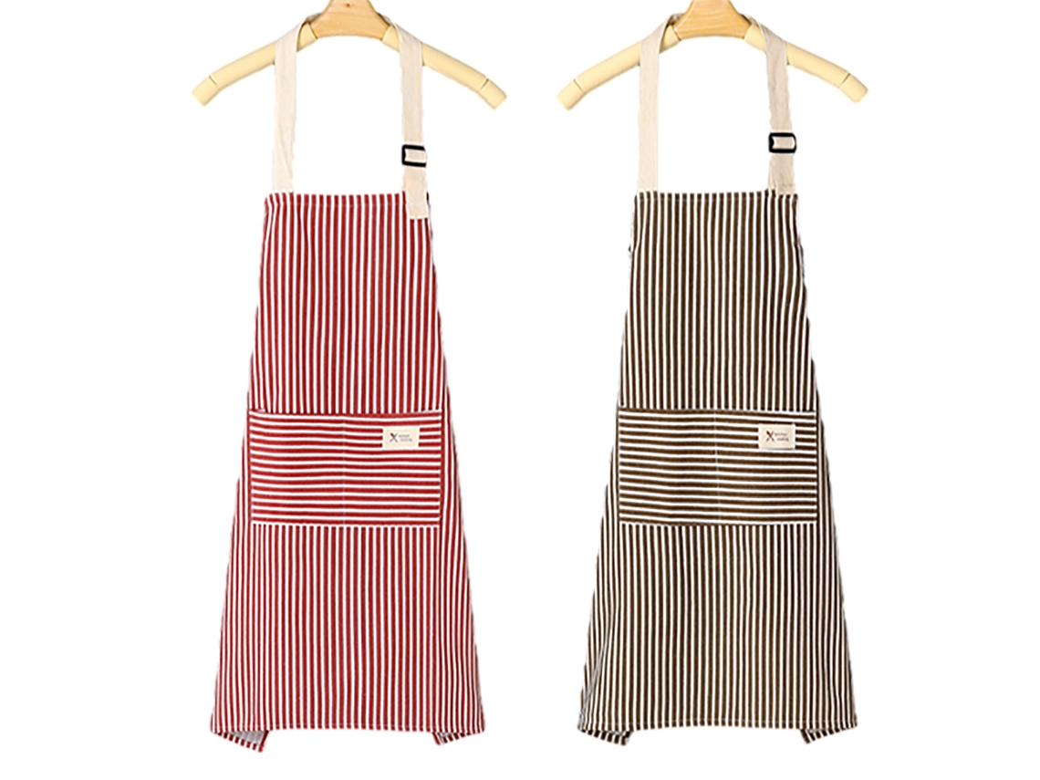 2 Unidades De Aventales De Cocina Ajustables Con 2 Bolsillos Para Hombre Y Mujer (rayas)