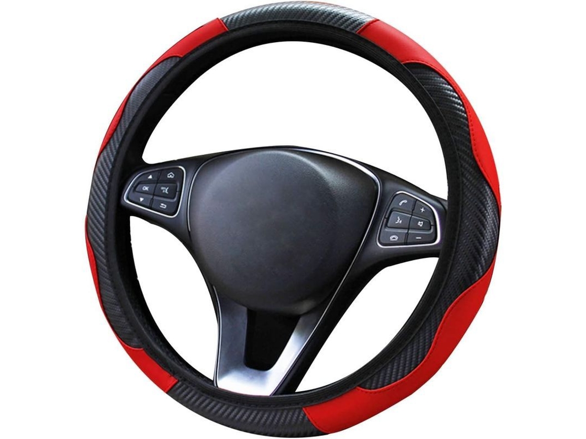 Cubre Volante De Cuero Fibra De Carbono, Antideslizante, Ajustable 37-38cm, Universal Para Coches