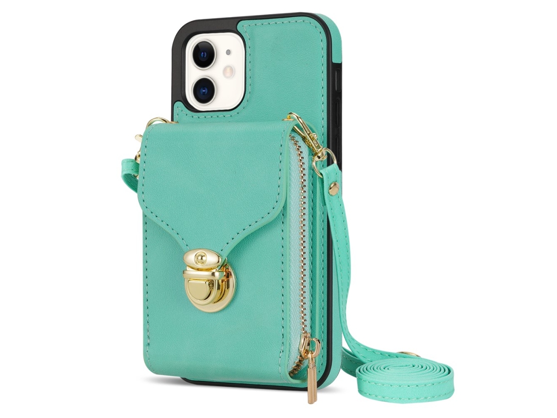 Soporte Carcasa Cuero Menta Para Iphone 12 Piel Sintética Beige