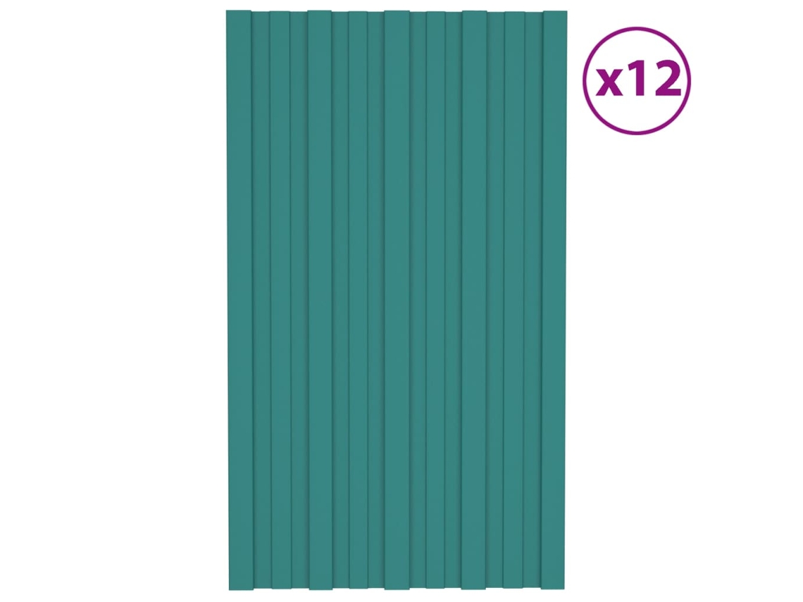 Teja/Panel de Tejado 12 Piezas 80 x 45 cm Verde Acero Galvanizado
