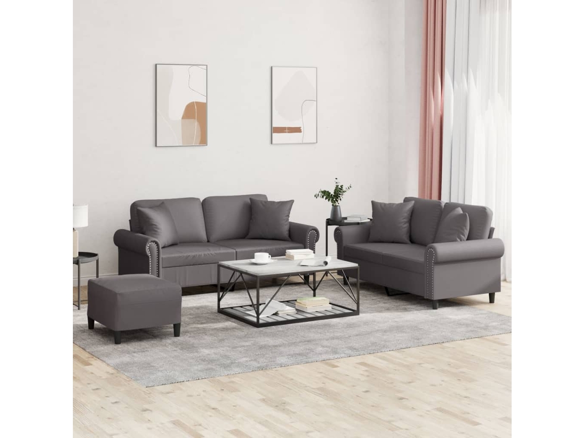 Maison Exclusive - Juego De Sofás Con Cojines 3 Piezas Cuero Sintético Gris