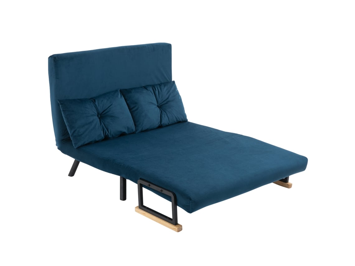Sofá-cama De 2 Lugares, Sofá Em Veludo, Função De Cama, Incl. 2 Almofadas, Aspecto Veludo, Natural + Azul