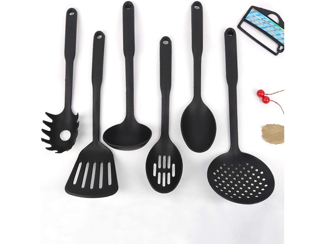 Espátula de silicona negra versátil, herramienta de cocina antiadherente, mango ergonómico para cocinar con mango largo, cuchara ranurada resistente al calor, plástico