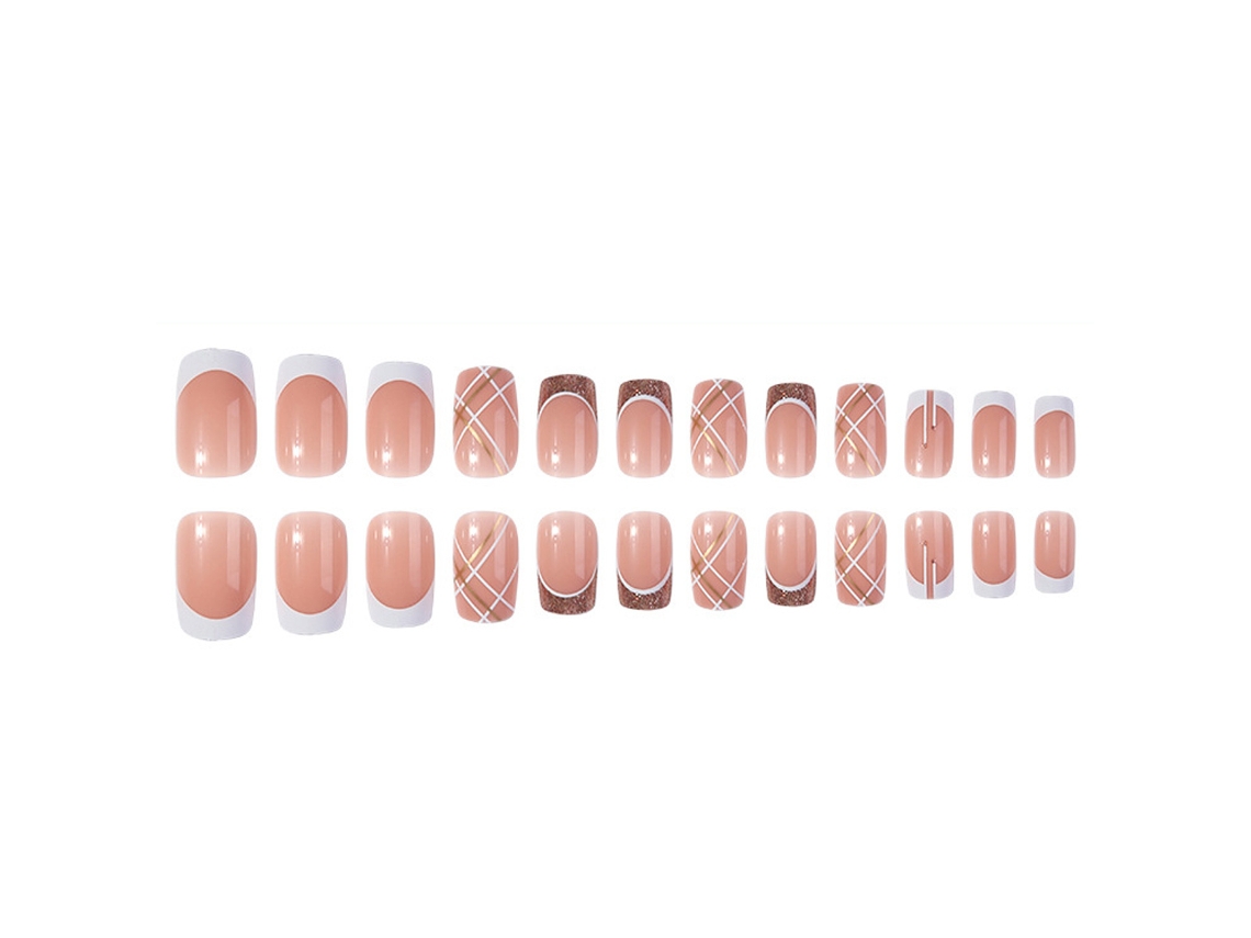 Uñas postizas acrílicas cortas con purpurina cuadrada, 24 diseños, kit de uñas postizas con pegamento para mujer Kofihety