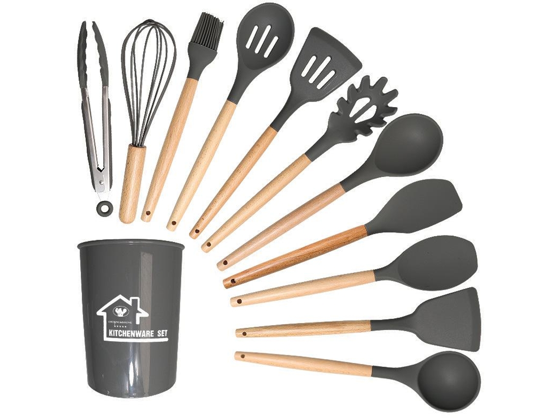 Set De Utensilios De Cocina De Silicona Antiadherente 12 Piezas Gris Gertiz