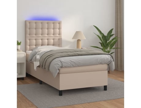 MAISON EXCLUSIVE Cama con Somier con Colchón y LED 90X200cm Piel Artif. Capuchino