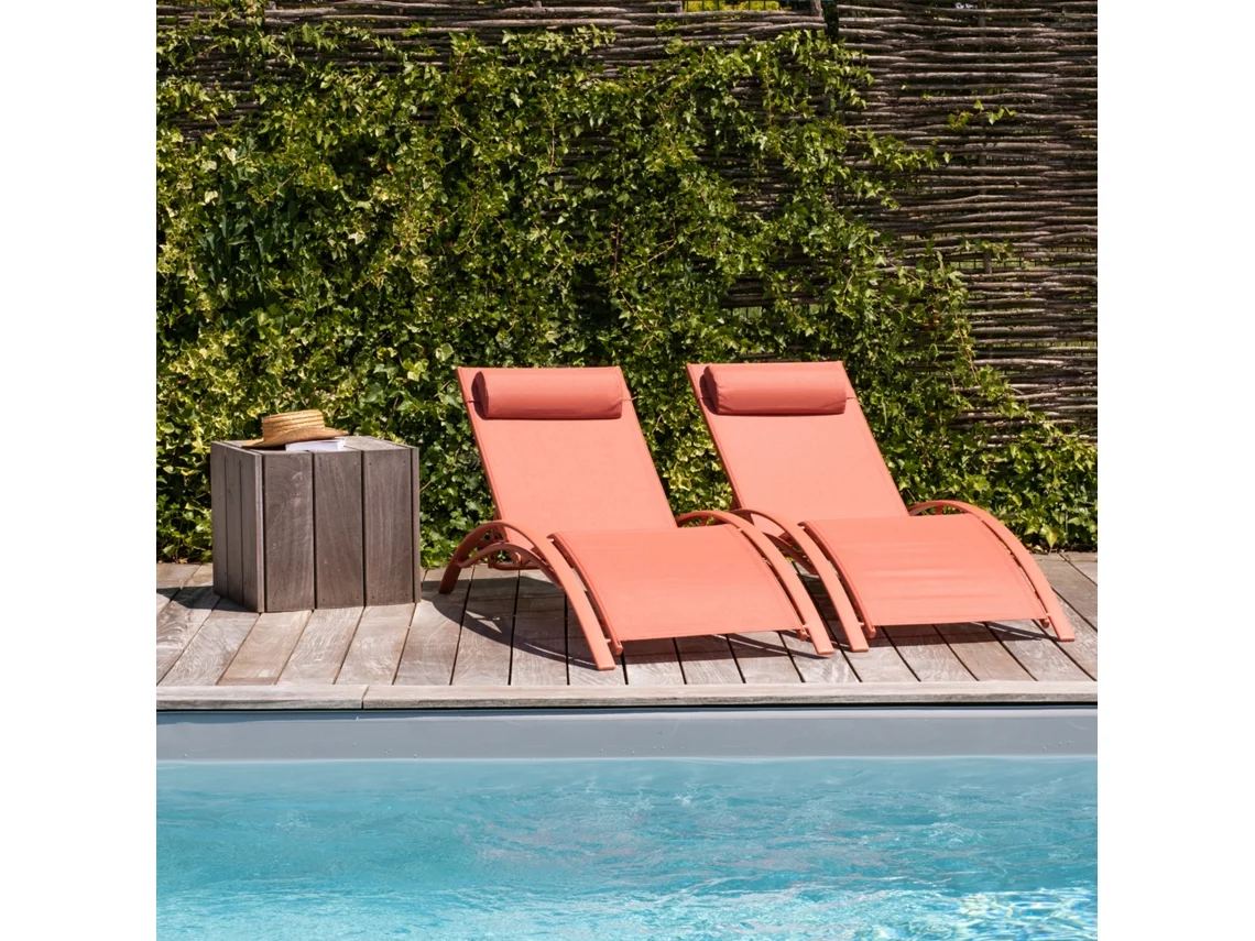 Pack 2 Tumbonas HAPPY GARDEN (173.5 x 63 x 82 cm - Aluminio - Naranja)