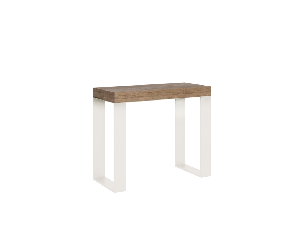 Consola extensible 90x40/196 cm Tecno Small Roble Natural estructura Blanca