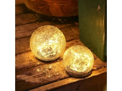 Lámpara Solar De Jardín De 12 Cm Con Forma De Bola De Cristal Roto, Led Blanco Cálido, Resistente Al Agua E Inalámbrica.
