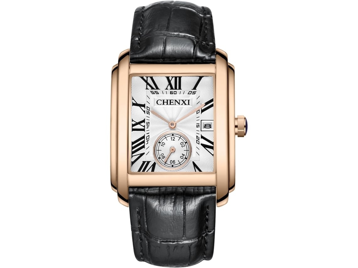 Square Date Correa De Cuero 30m Reloj De Pulso Masculino Impermeable Plata Negro Yuysan