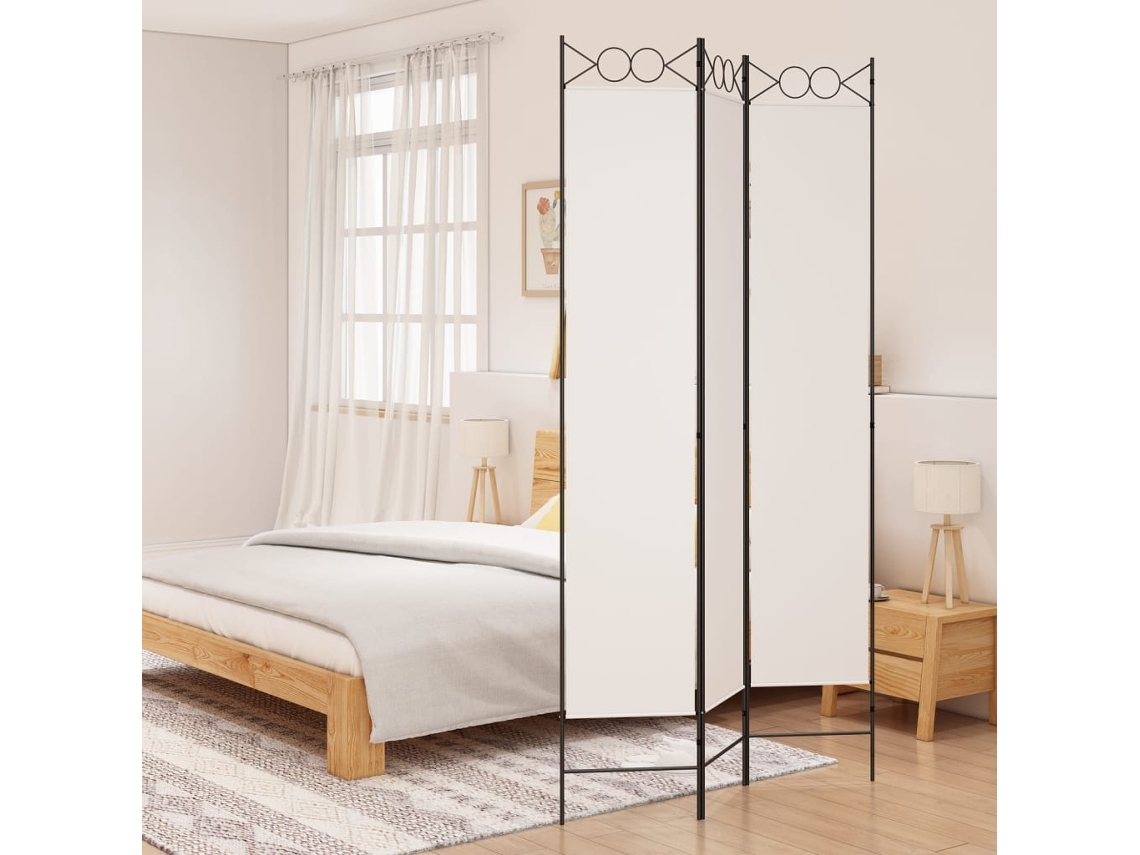 Biombo Divisor De 3 Paneles De Tela Blanco 120x220 Cm
