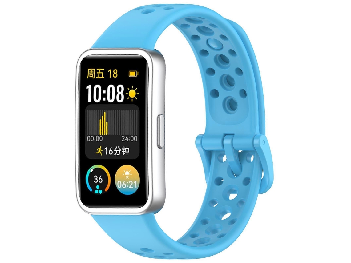 Pulsera de silicona con botón metálico y orificio redondo para Huawei Band 10/9/8