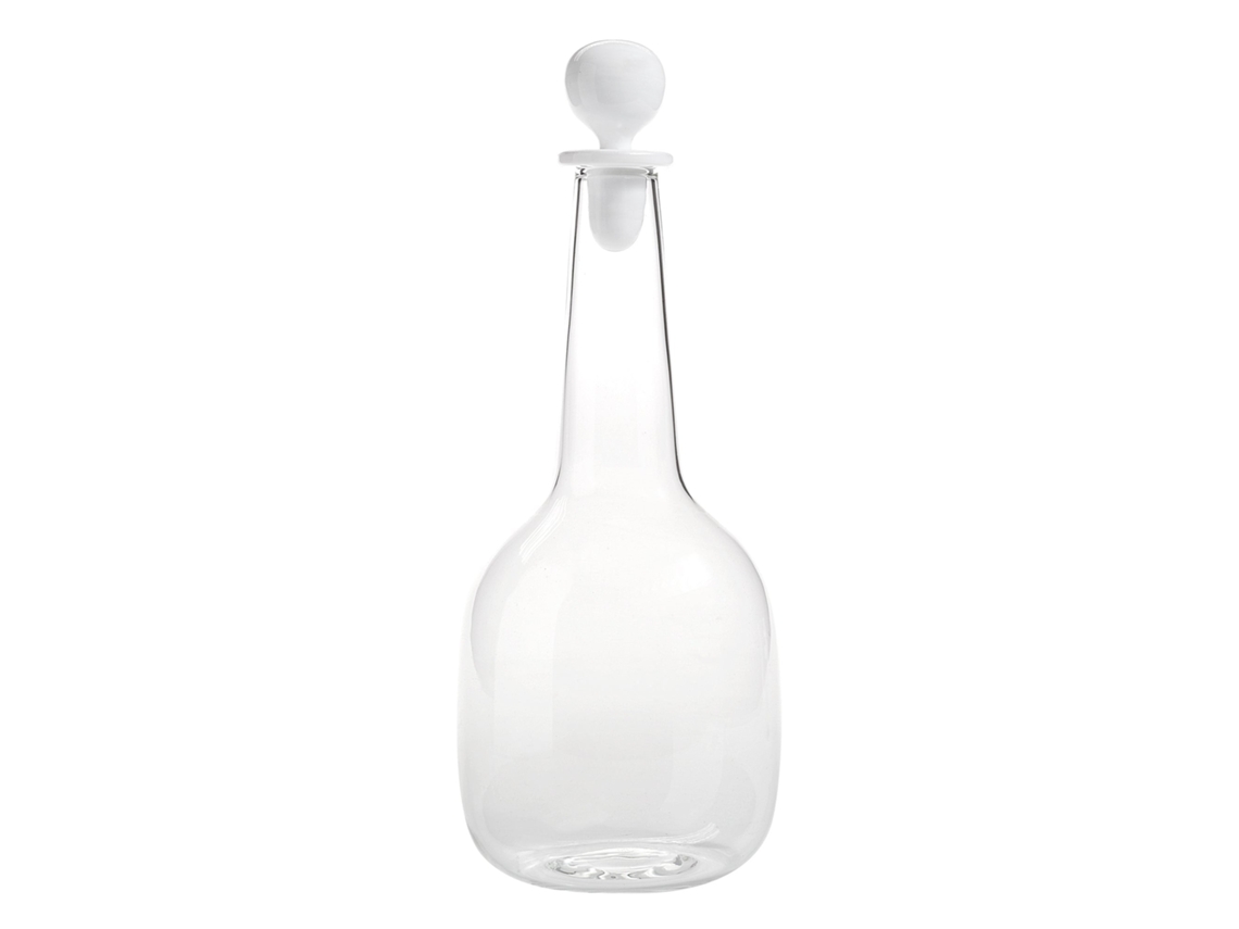 Botella Zafferano Bilia De Vidrio Borosilicato Blanco, Hecha A Mano, De Diseño Elegante Y Minimalista Para Servir Agua Y Bebidas Con Estilo Refinado.