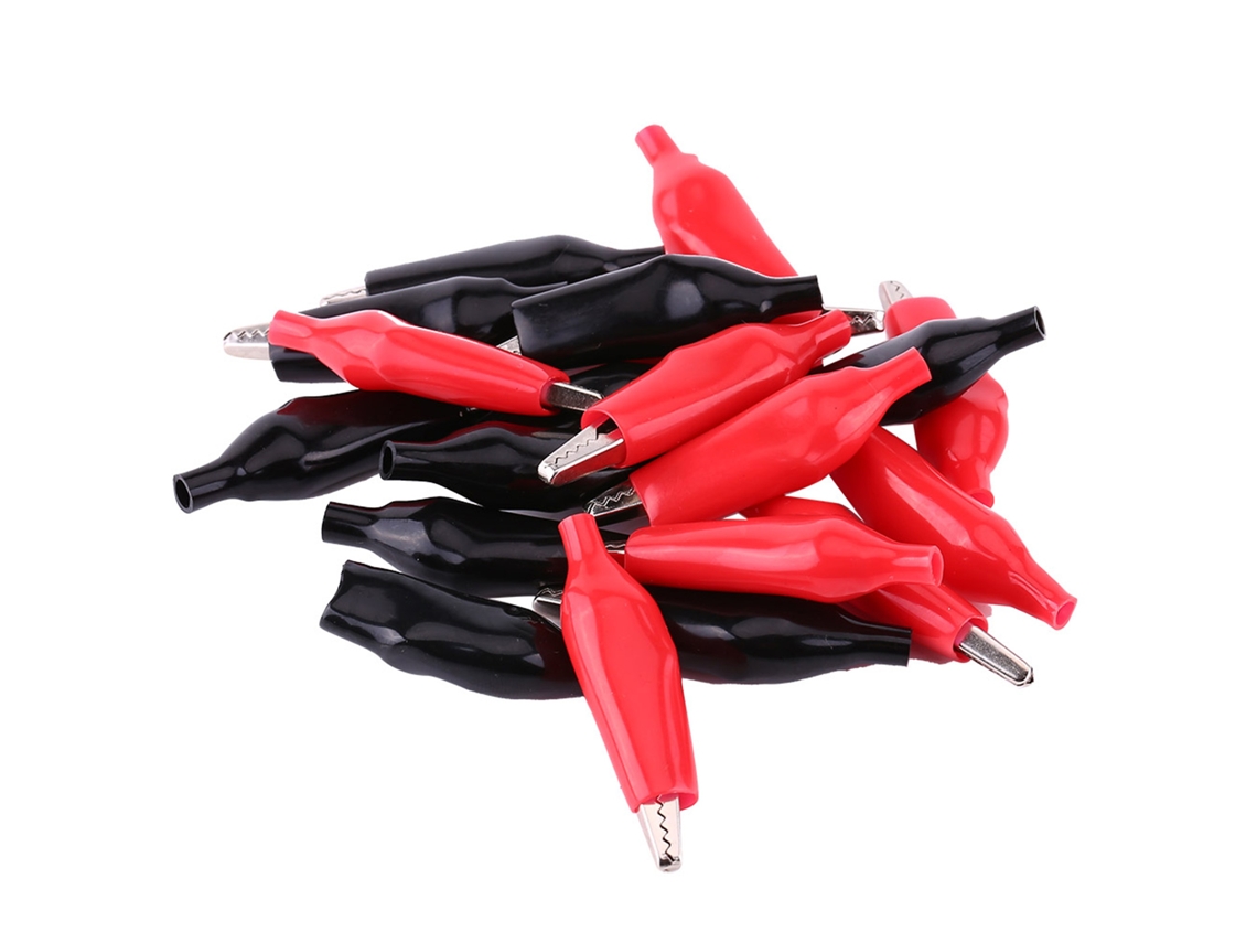 20 Pinzas De Cocodrilo Metálicas Negras Y Rojas De 35 Mm Para Pruebas Eléctricas De Baterías De Automóviles.