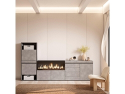Zapatero, 274x145x35 cm, Dormitorio, habitación, Chimenea eléctrica XXL, Cómoda, Cajonera, Cemento SKRAUT HOME
