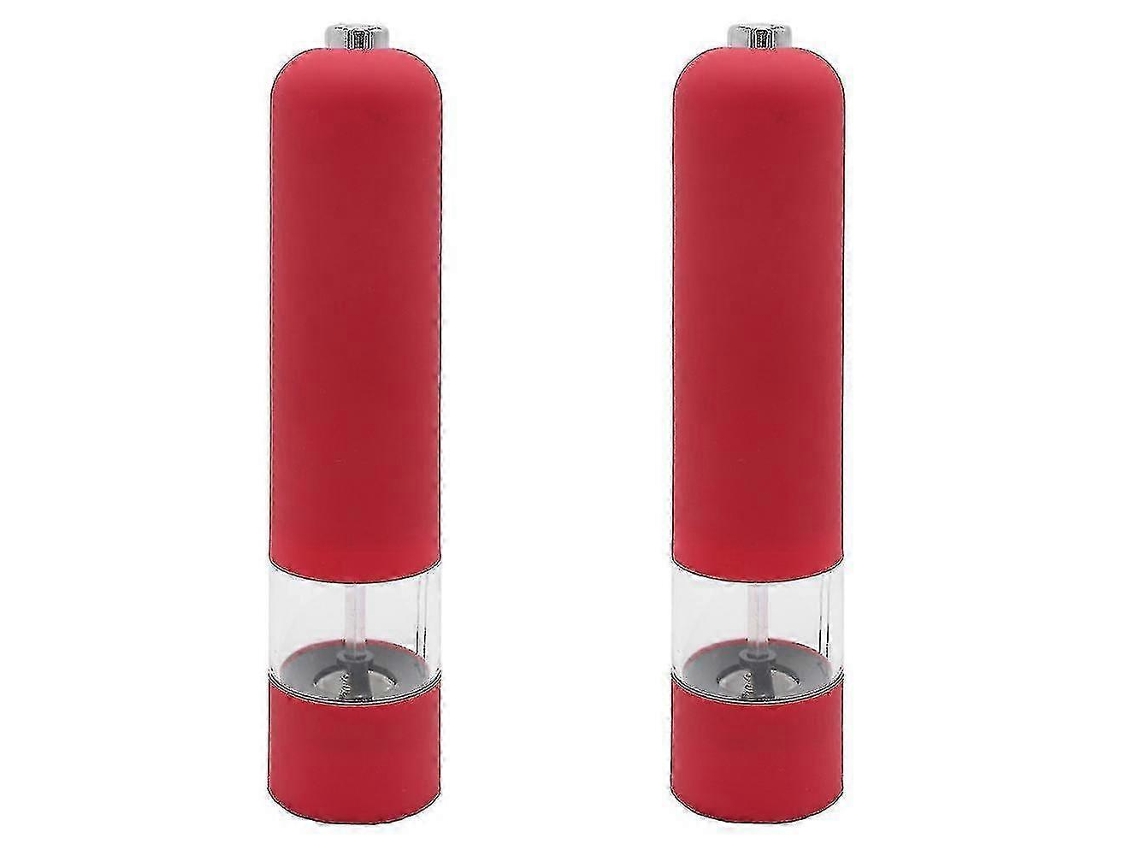 Juego de 2 molinillos eléctricos de sal y pimienta con luz, ajustables, a pilas, color rojo. Rosewell